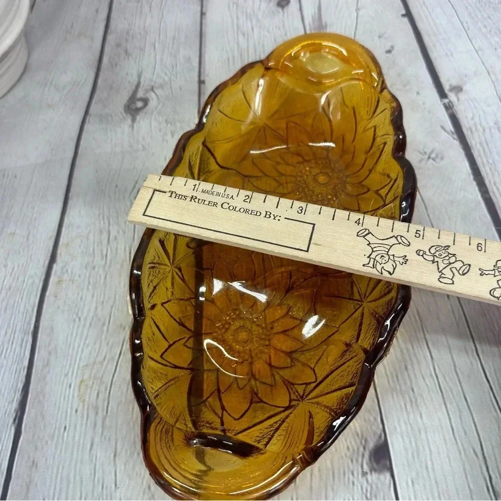 vintage indiana glass lily pons amber relish Dish cottagecore